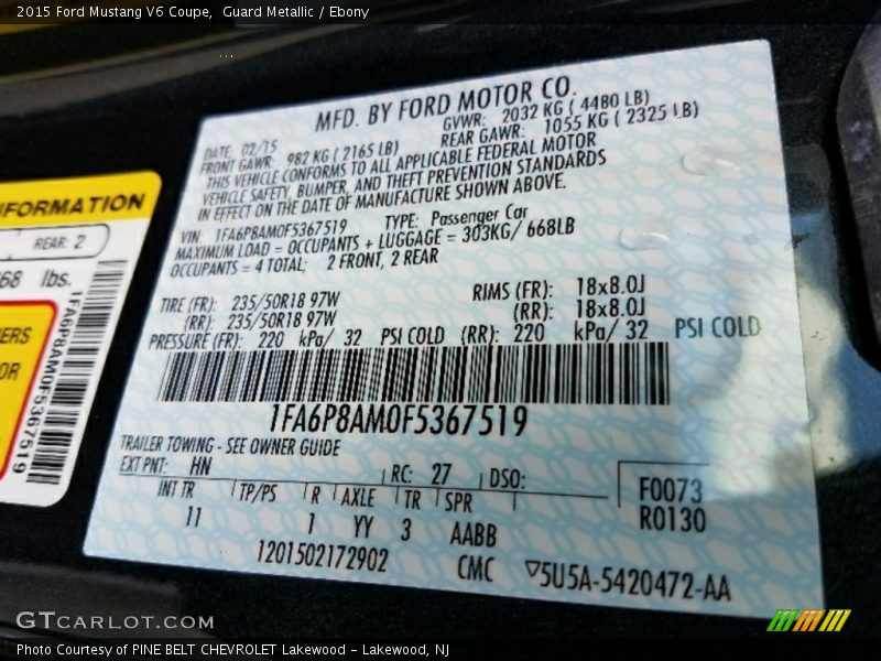 Guard Metallic / Ebony 2015 Ford Mustang V6 Coupe