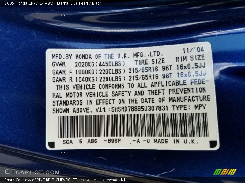 Eternal Blue Pearl / Black 2005 Honda CR-V EX 4WD