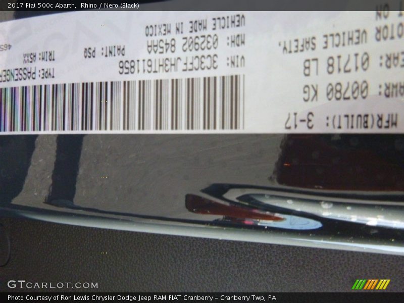 2017 500c Abarth Rhino Color Code PSQ