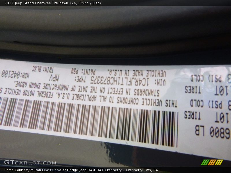 Rhino / Black 2017 Jeep Grand Cherokee Trailhawk 4x4