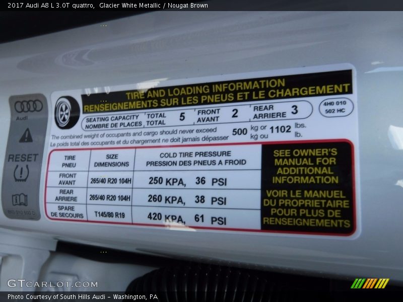 Info Tag of 2017 A8 L 3.0T quattro