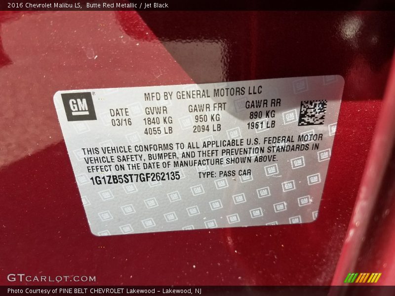 Butte Red Metallic / Jet Black 2016 Chevrolet Malibu LS