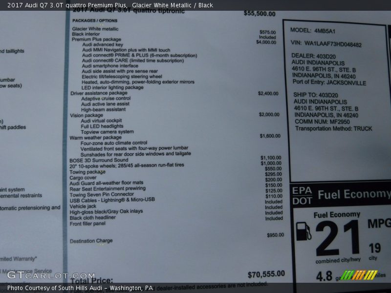 Glacier White Metallic / Black 2017 Audi Q7 3.0T quattro Premium Plus