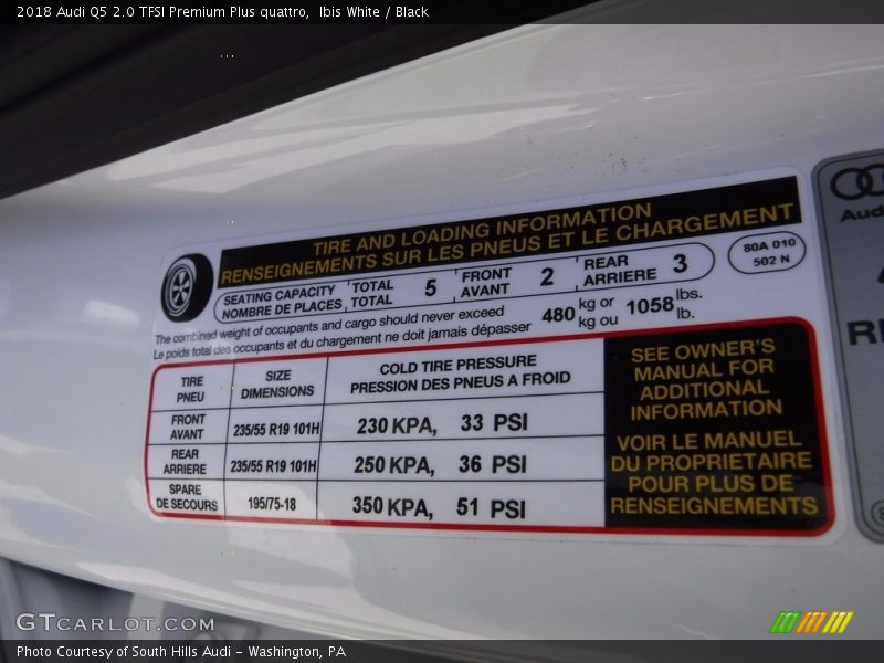 Info Tag of 2018 Q5 2.0 TFSI Premium Plus quattro