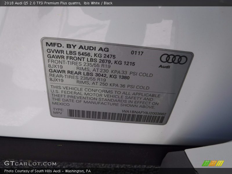 Ibis White / Black 2018 Audi Q5 2.0 TFSI Premium Plus quattro