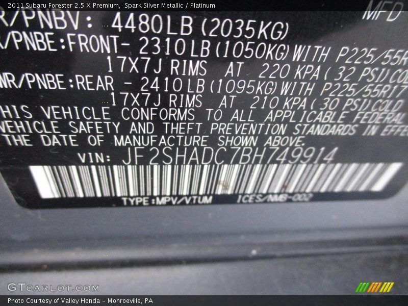 Spark Silver Metallic / Platinum 2011 Subaru Forester 2.5 X Premium