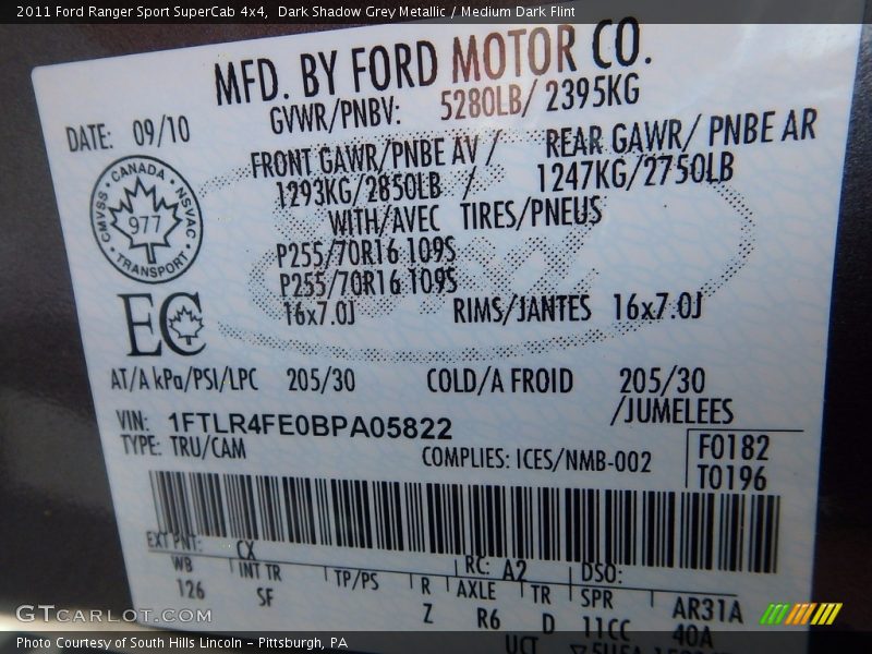 Dark Shadow Grey Metallic / Medium Dark Flint 2011 Ford Ranger Sport SuperCab 4x4
