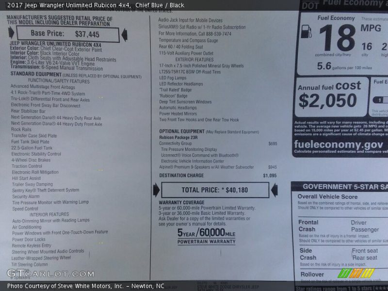Chief Blue / Black 2017 Jeep Wrangler Unlimited Rubicon 4x4