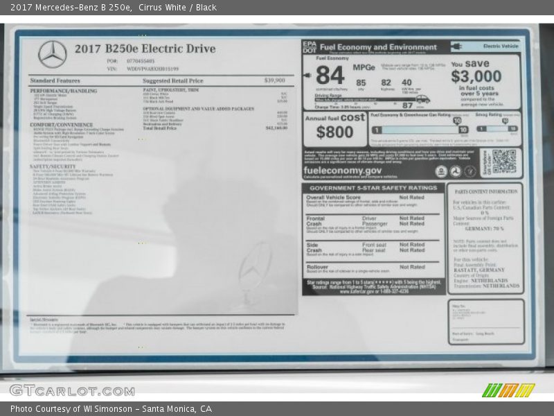 Cirrus White / Black 2017 Mercedes-Benz B 250e
