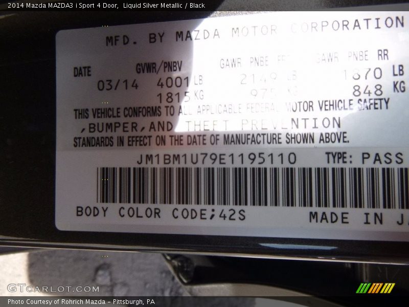 Liquid Silver Metallic / Black 2014 Mazda MAZDA3 i Sport 4 Door