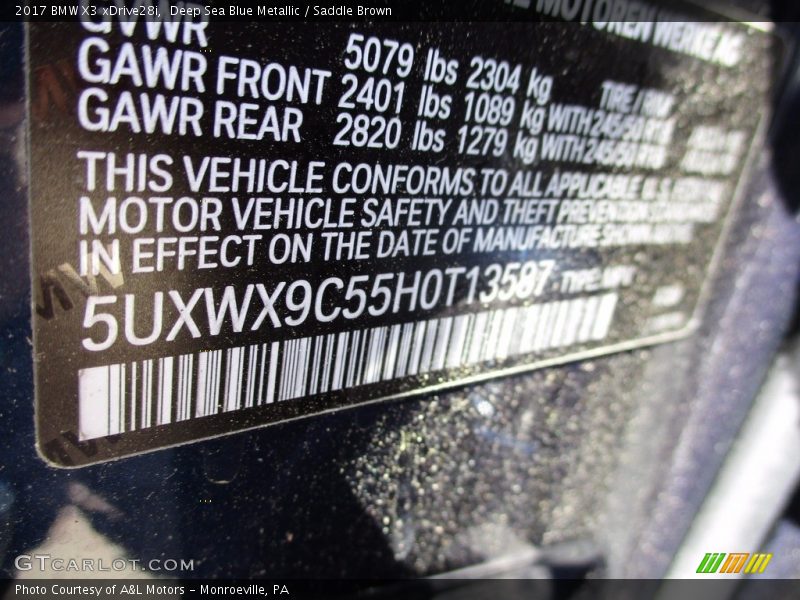 Deep Sea Blue Metallic / Saddle Brown 2017 BMW X3 xDrive28i