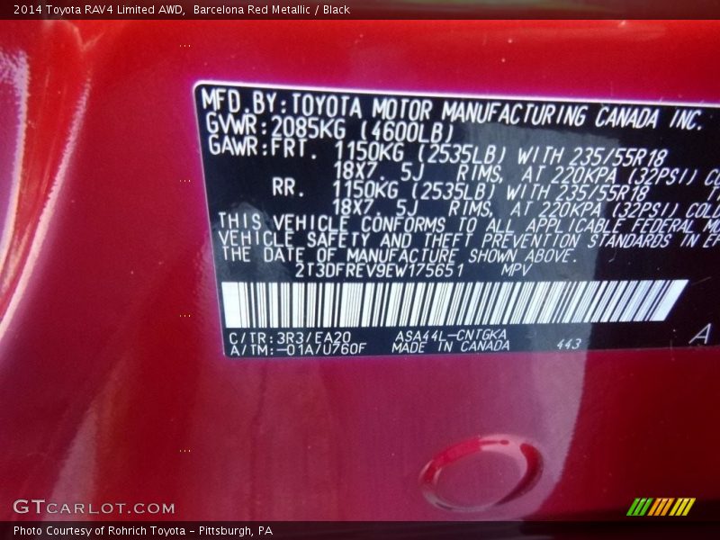 Barcelona Red Metallic / Black 2014 Toyota RAV4 Limited AWD
