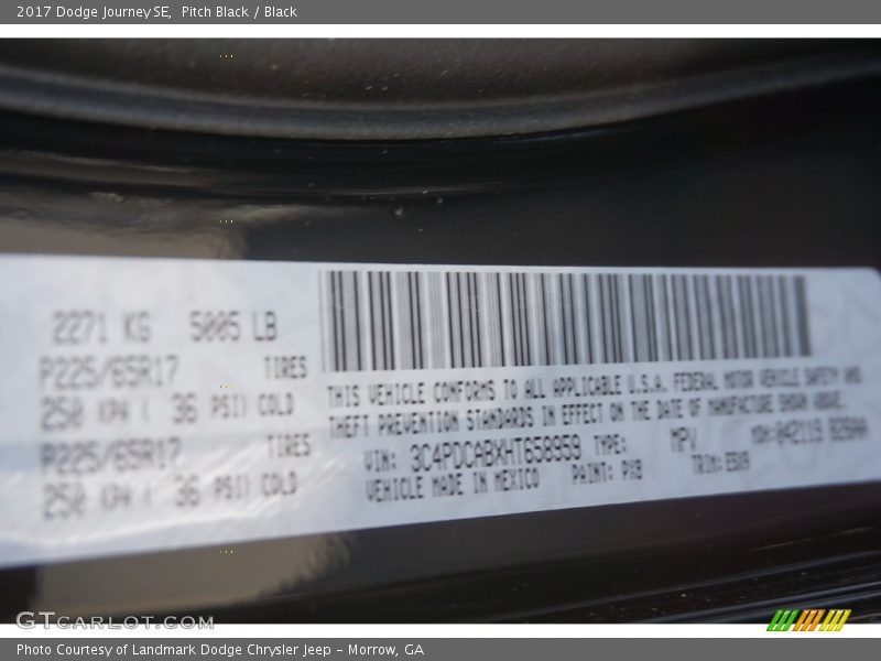Pitch Black / Black 2017 Dodge Journey SE