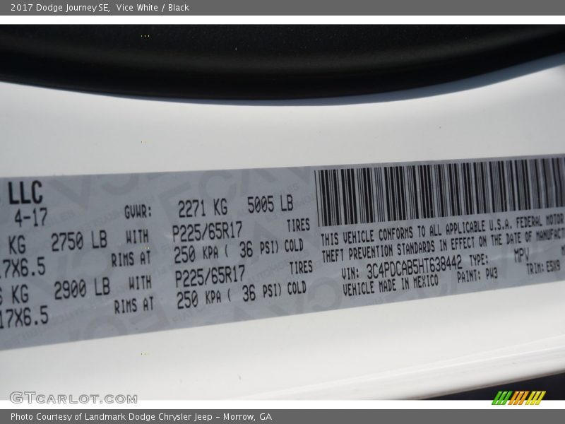 Vice White / Black 2017 Dodge Journey SE