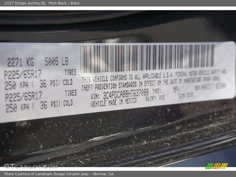Pitch Black / Black 2017 Dodge Journey SE