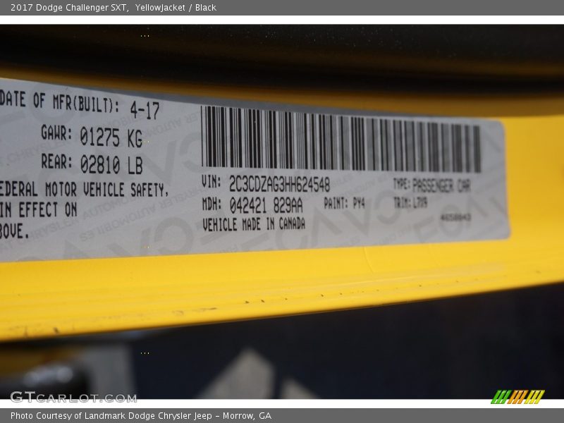 YellowJacket / Black 2017 Dodge Challenger SXT