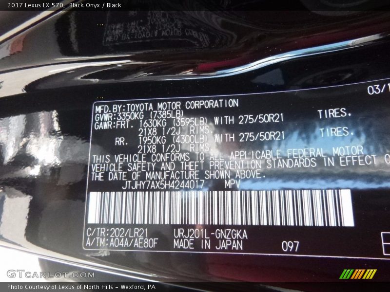 Black Onyx / Black 2017 Lexus LX 570