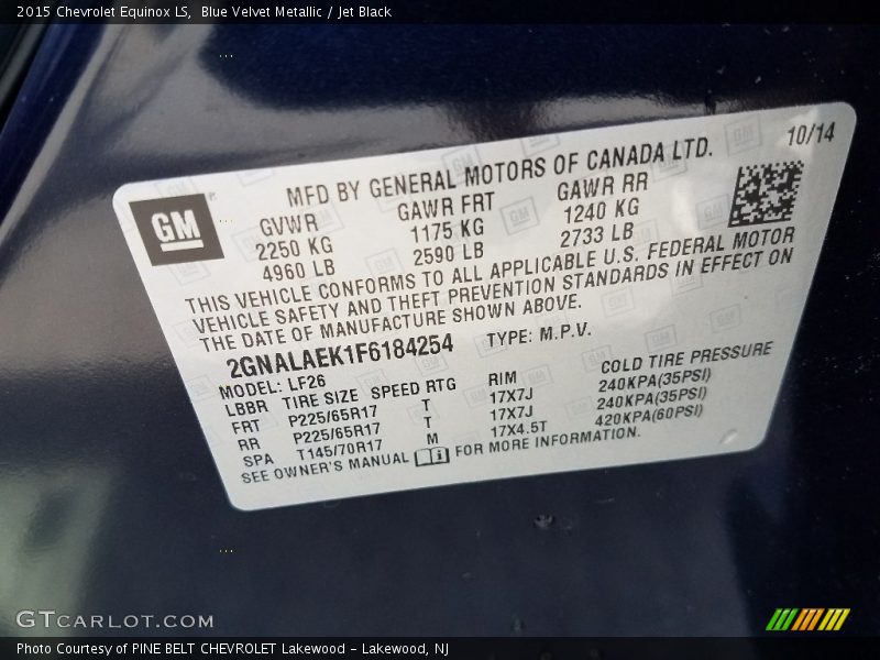 Blue Velvet Metallic / Jet Black 2015 Chevrolet Equinox LS