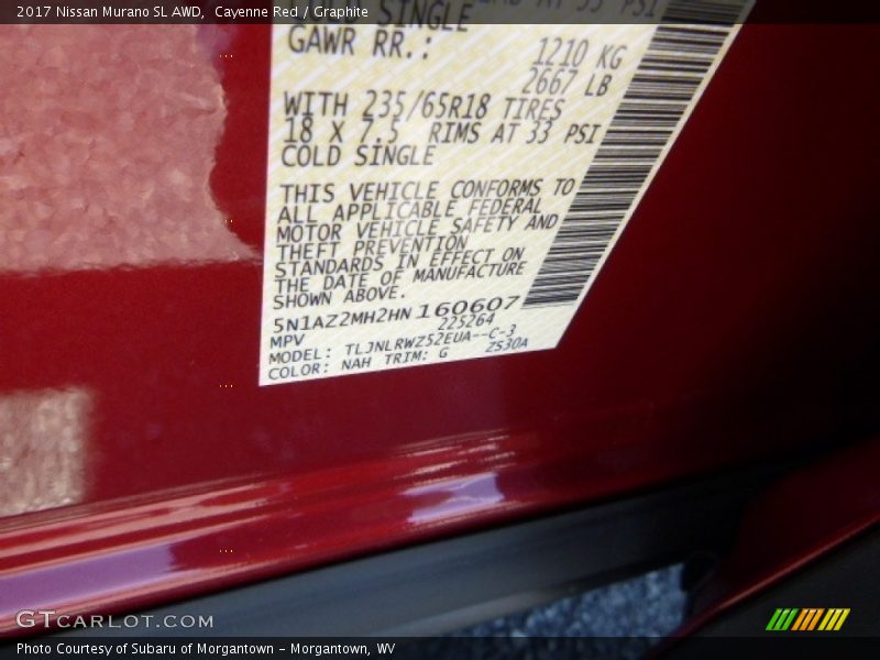 Cayenne Red / Graphite 2017 Nissan Murano SL AWD