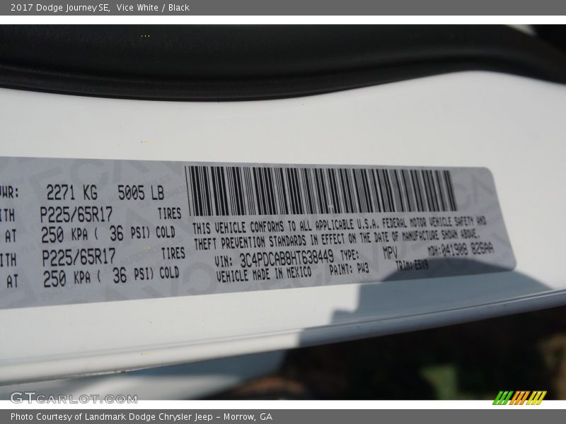 Vice White / Black 2017 Dodge Journey SE