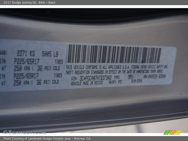 Billet / Black 2017 Dodge Journey SE