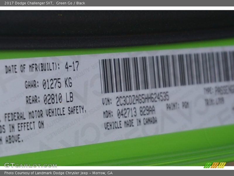 Green Go / Black 2017 Dodge Challenger SXT