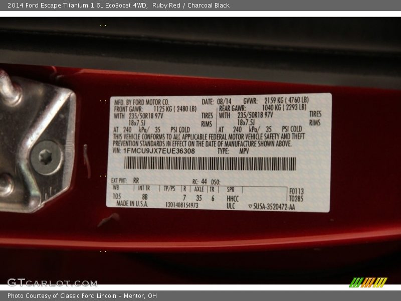 Ruby Red / Charcoal Black 2014 Ford Escape Titanium 1.6L EcoBoost 4WD