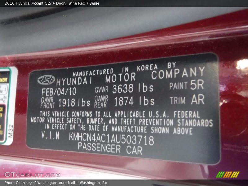 Wine Red / Beige 2010 Hyundai Accent GLS 4 Door