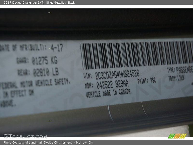 Billet Metallic / Black 2017 Dodge Challenger SXT