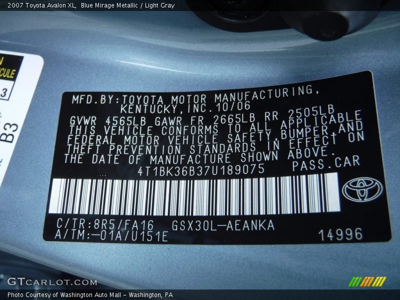 Blue Mirage Metallic / Light Gray 2007 Toyota Avalon XL