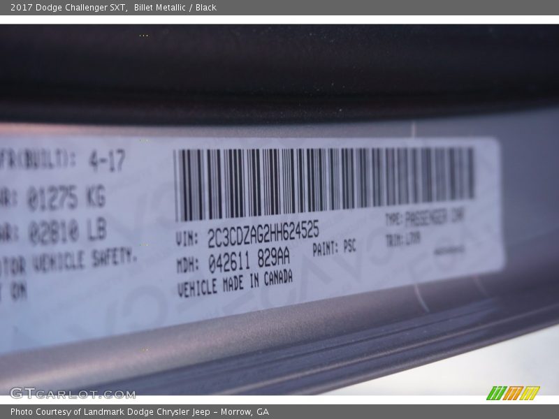 Billet Metallic / Black 2017 Dodge Challenger SXT