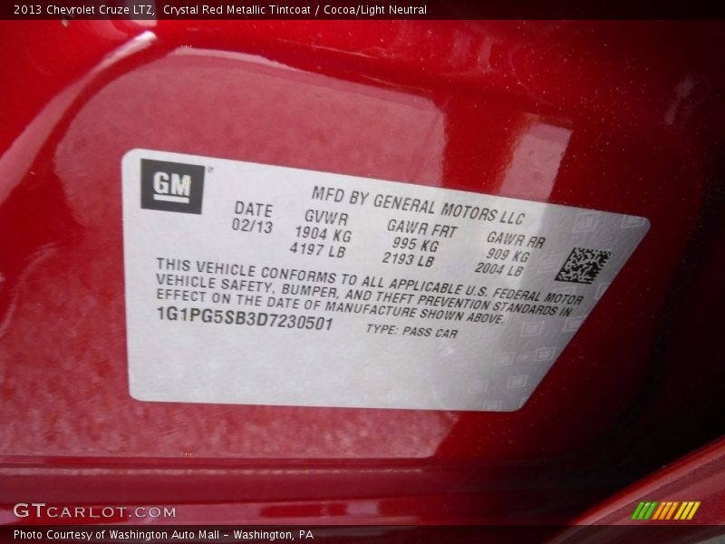 Crystal Red Metallic Tintcoat / Cocoa/Light Neutral 2013 Chevrolet Cruze LTZ