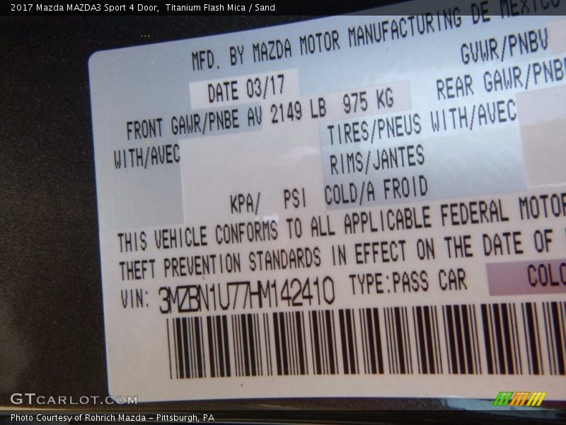Titanium Flash Mica / Sand 2017 Mazda MAZDA3 Sport 4 Door