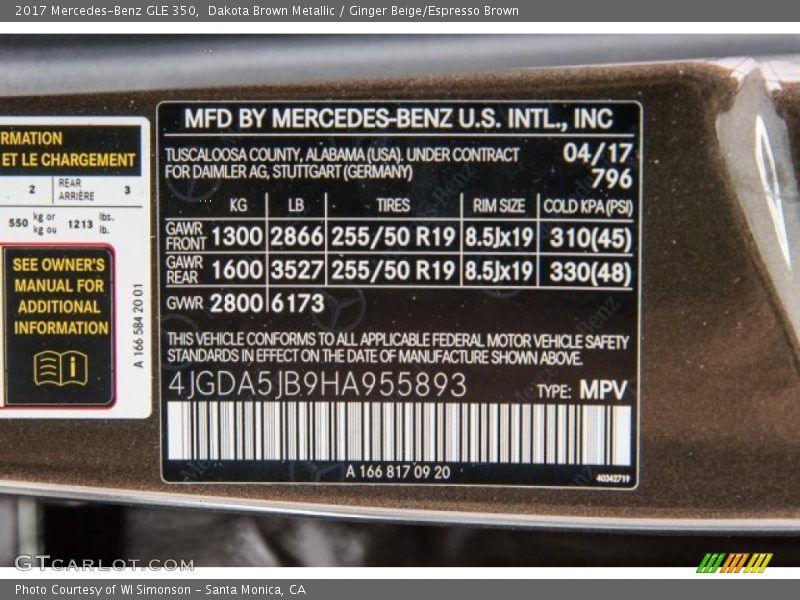 Dakota Brown Metallic / Ginger Beige/Espresso Brown 2017 Mercedes-Benz GLE 350