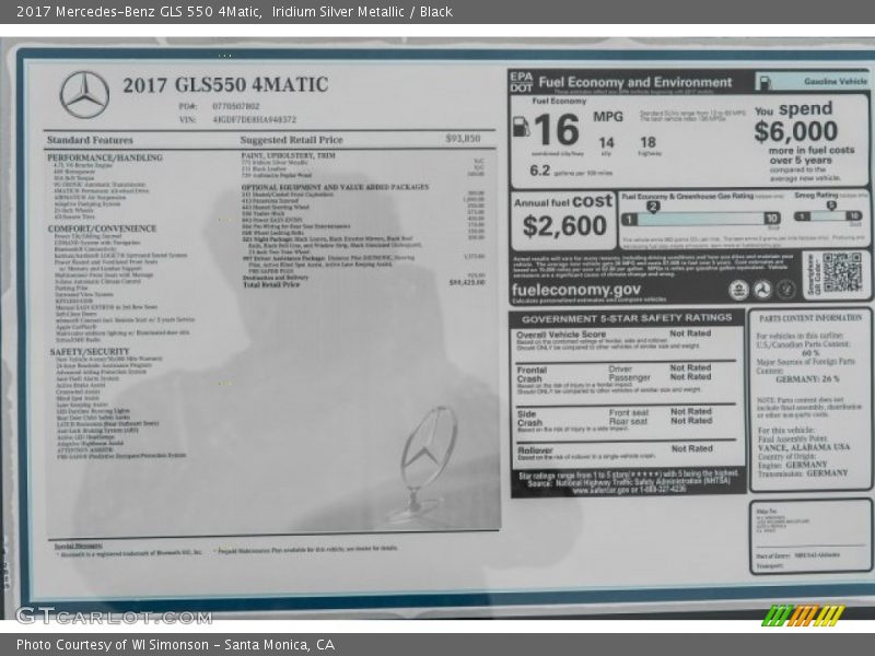 Iridium Silver Metallic / Black 2017 Mercedes-Benz GLS 550 4Matic