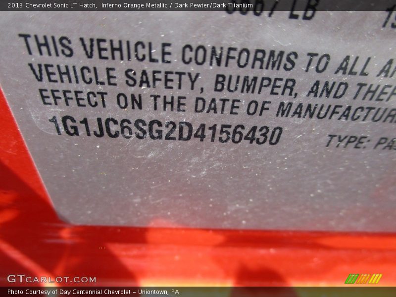 Inferno Orange Metallic / Dark Pewter/Dark Titanium 2013 Chevrolet Sonic LT Hatch