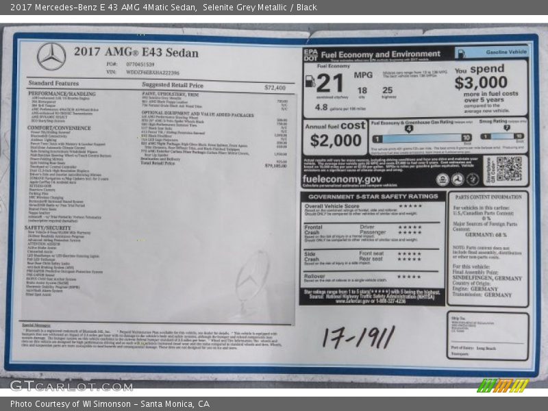 Selenite Grey Metallic / Black 2017 Mercedes-Benz E 43 AMG 4Matic Sedan