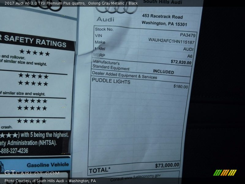 Oolong Gray Metallic / Black 2017 Audi A6 3.0 TFSI Premium Plus quattro