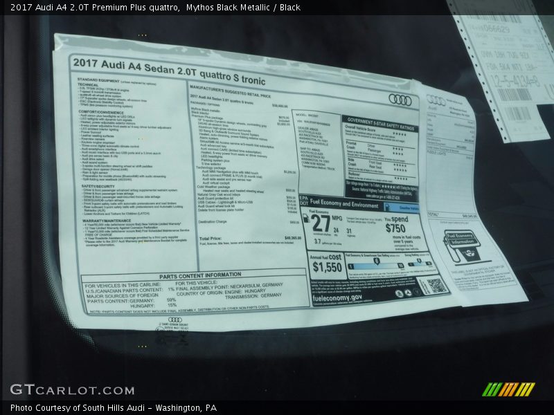 Mythos Black Metallic / Black 2017 Audi A4 2.0T Premium Plus quattro