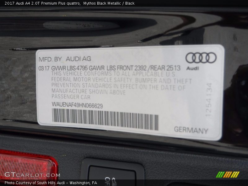 Mythos Black Metallic / Black 2017 Audi A4 2.0T Premium Plus quattro
