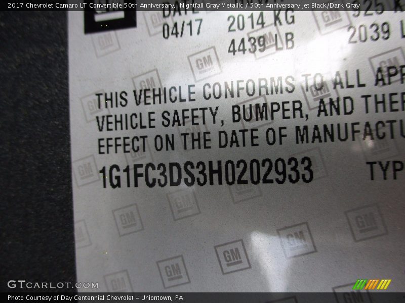 Nightfall Gray Metallic / 50th Anniversary Jet Black/Dark Gray 2017 Chevrolet Camaro LT Convertible 50th Anniversary