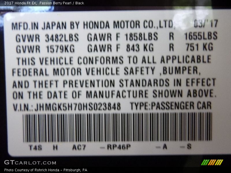 Passion Berry Pearl / Black 2017 Honda Fit EX