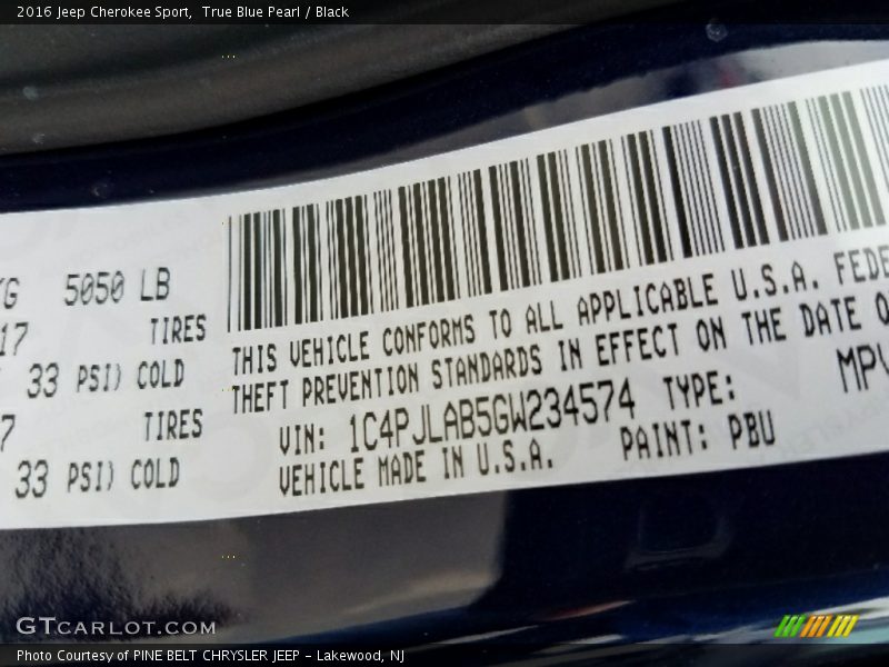 True Blue Pearl / Black 2016 Jeep Cherokee Sport