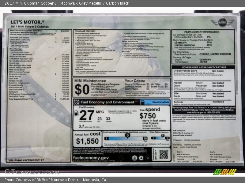 Moonwalk Grey Metallic / Carbon Black 2017 Mini Clubman Cooper S