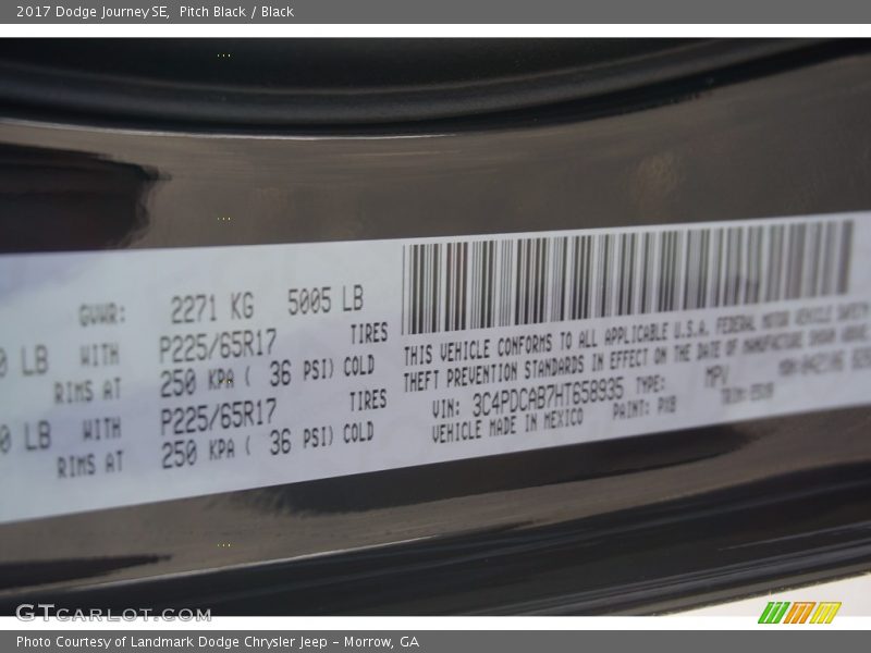 Pitch Black / Black 2017 Dodge Journey SE