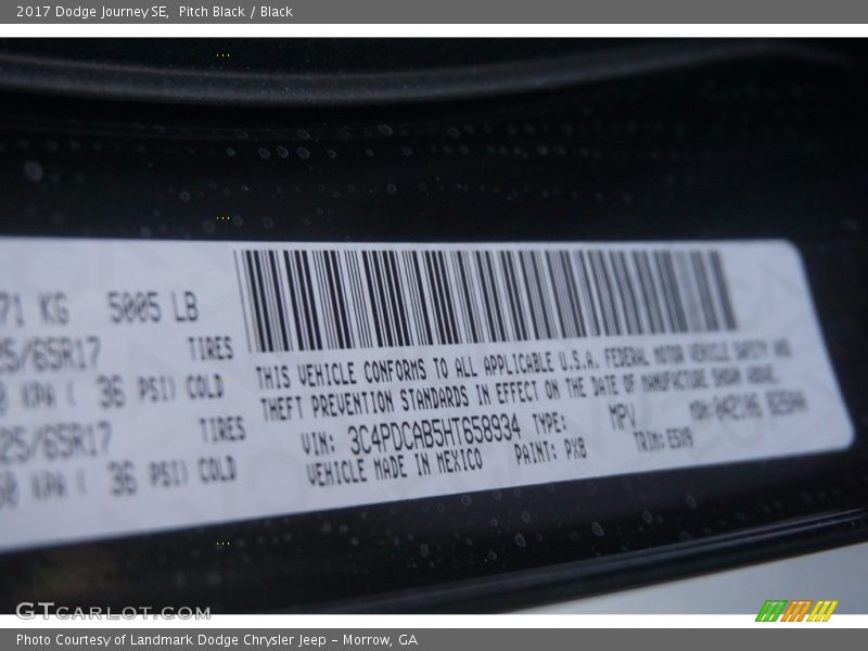 Pitch Black / Black 2017 Dodge Journey SE