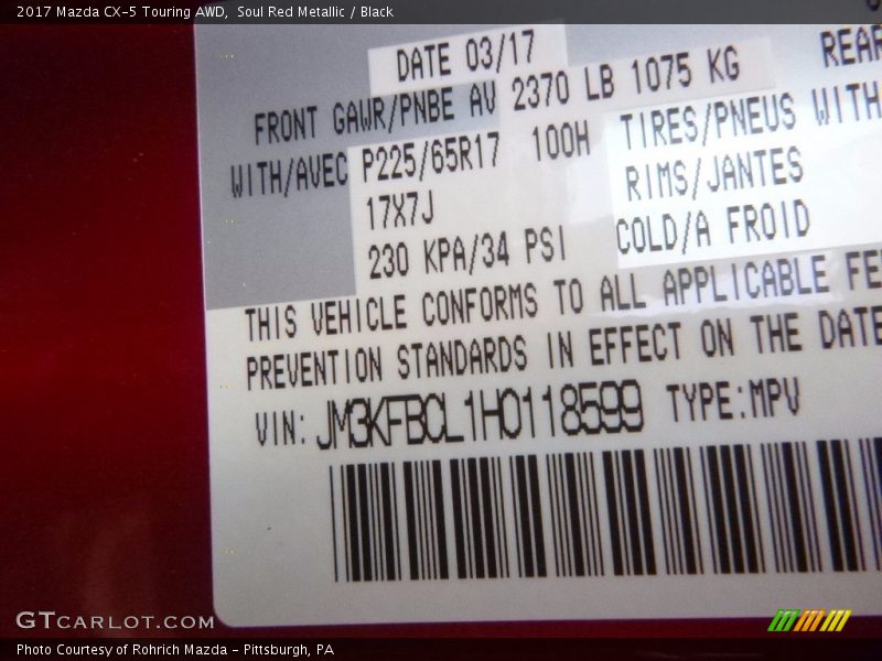 Soul Red Metallic / Black 2017 Mazda CX-5 Touring AWD