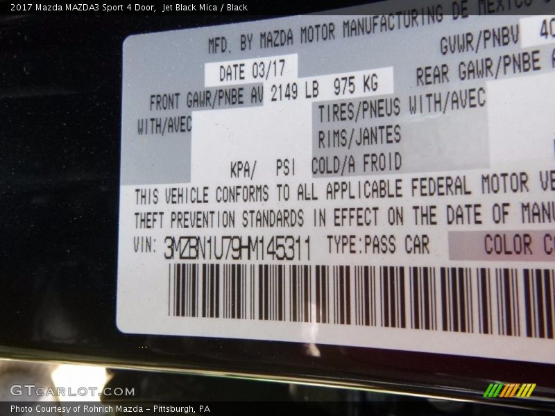 Jet Black Mica / Black 2017 Mazda MAZDA3 Sport 4 Door