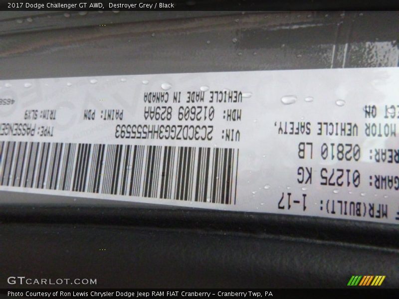 Destroyer Grey / Black 2017 Dodge Challenger GT AWD