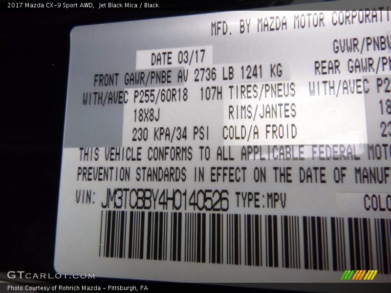 Jet Black Mica / Black 2017 Mazda CX-9 Sport AWD